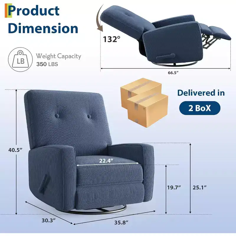 Nursery Recliner Chair, 360 Swivel Rocking Glider Chair for Adults with Adjustable Backrest & Footrest, Cozy Linen Upholstered Armchair for Bedrooms