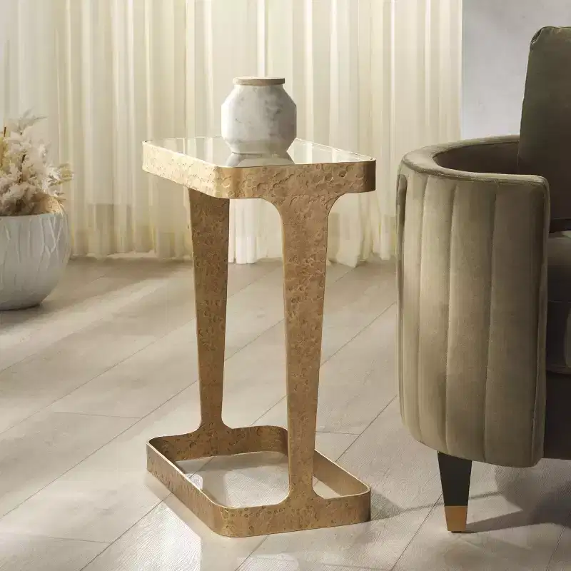 Viktor Forged Metal Accent Table - SFV9547 - Brass/Clear - Safavieh Couture