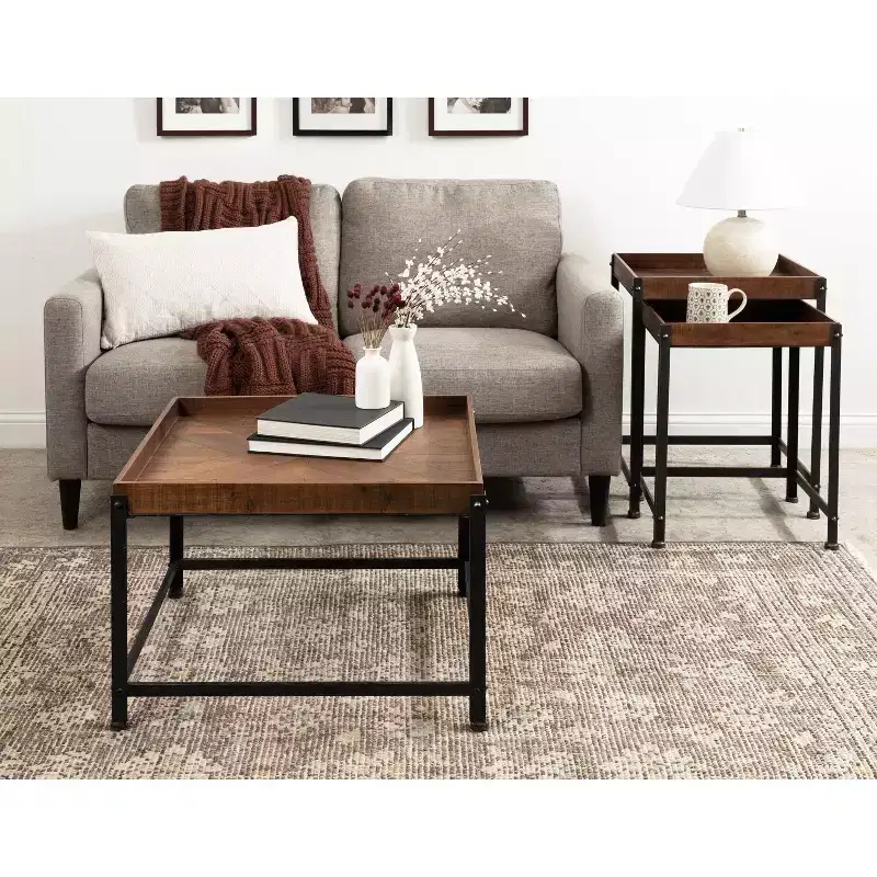 Kate and Laurel Marsh Square Wood Nesting Table, 2 Piece, Rustic Brown