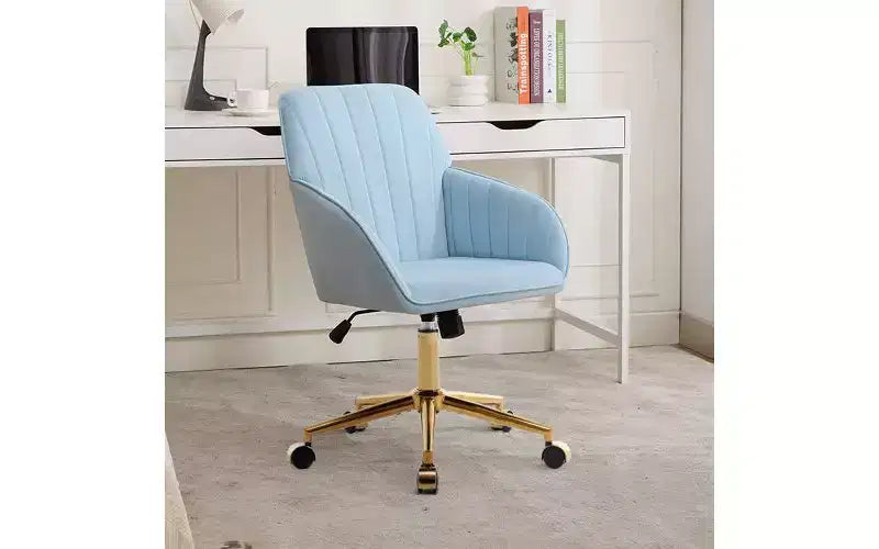 TUYOHW Luxury Ergonomic Office Chair, Velvet Home Office Desk Chair with Gold-Plated Metal Base, Adjustable Swivel Chair Vanity Chair