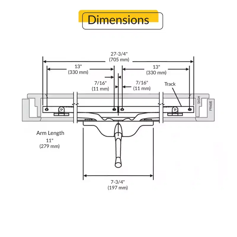 Brixwell 29-128-7 Pivot Shoe Operator for Single Vent Awning Windows 27-3/4 Length, 11 Arm Length, Aluminum Finish