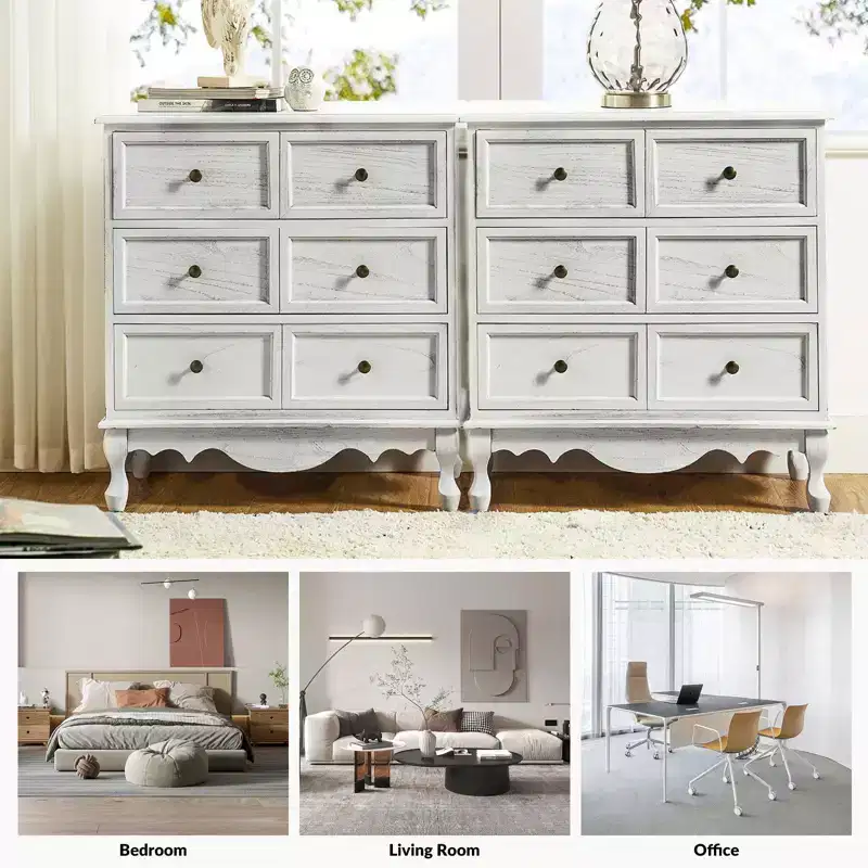 Set of 2 Galatea 32'' Traditional Solid Wood 3 - Drawer Accent Chest with Charging Station | HULALA HOME