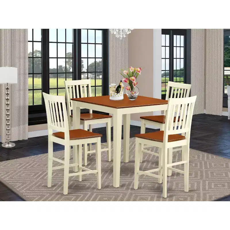 Counter Height Table Set - 3 Piece Vintage Pub Dining Set with Stools