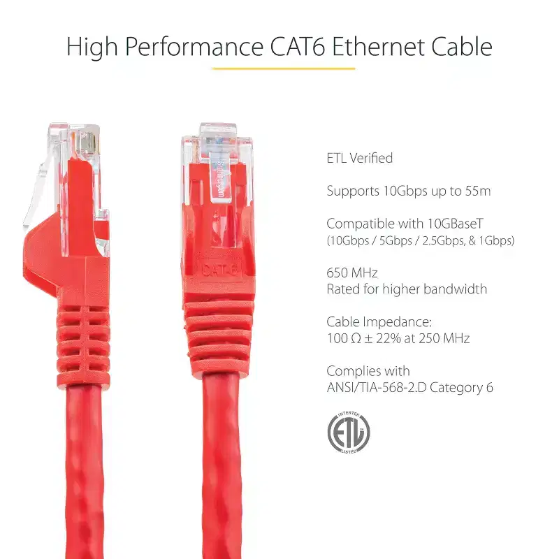 StarTech.com Cat6 Patch Cable Red - 6 ft Snagless - N6PATCH6RD