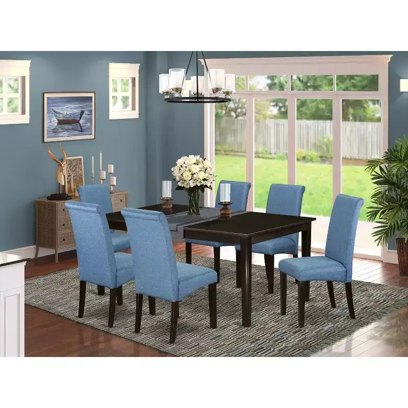 HomeStock 7-Piece Cappuccino Finish Solid Wood Top Dining Table with 6-Chairs