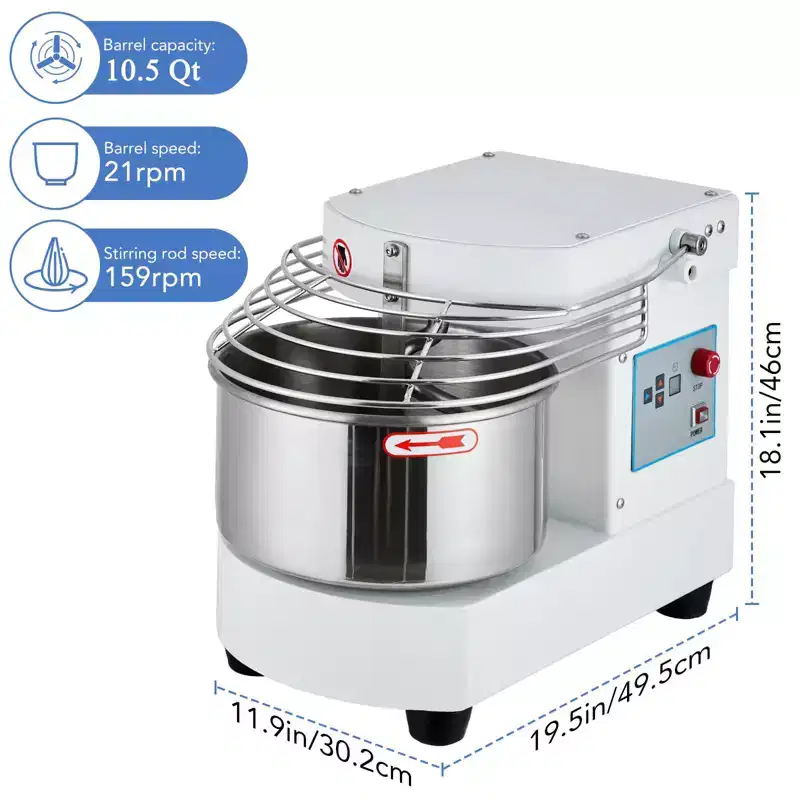 Acekool 10.5 Qt Commercial Food Mixer, 650W Dual-Rotation Dough Kneader with Touchscreen Timer, Stainless Bowl & Safety Shield