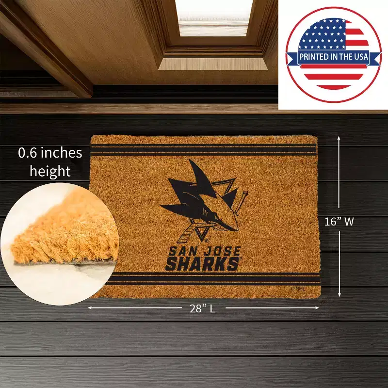 Evergreen San Jose Sharks Logo Natural Coir 28 x 16 Inches Indoor Outdoor Doormat