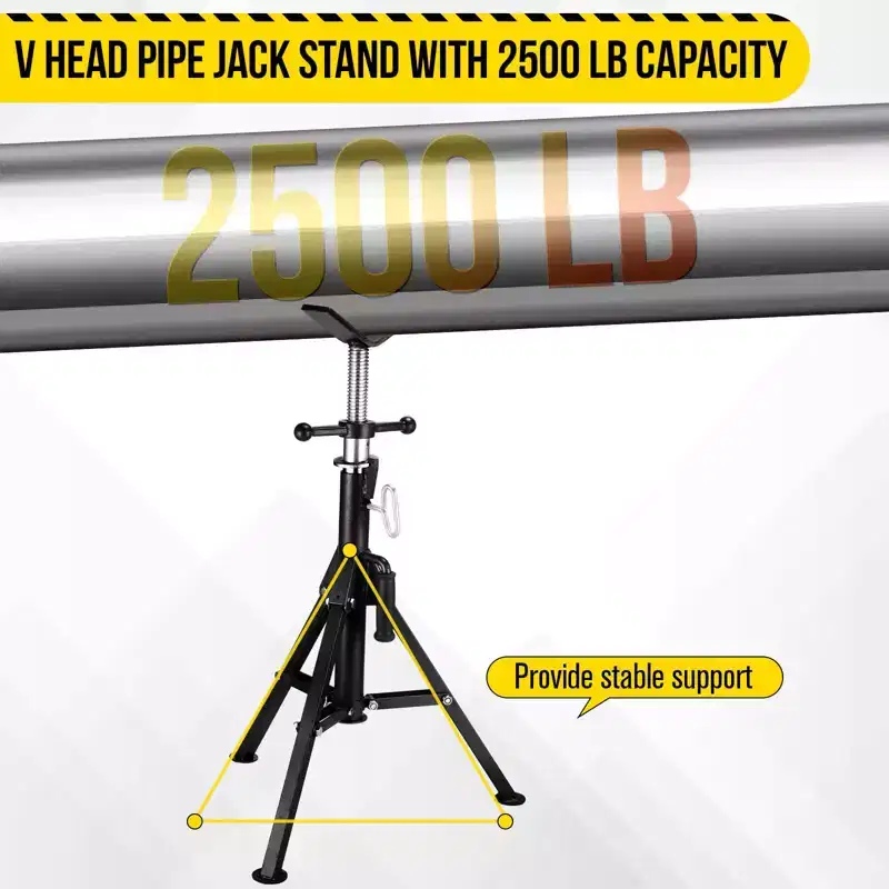 V Head Pipe Jack Stand, 2500LB Jack Stands Carbon Steel with Portable Folding Legs 28-52 Inch Height Adjustable 1/8-12 Capacity