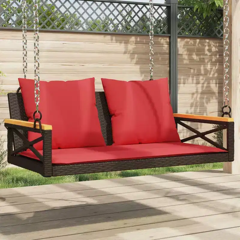 vidaXL Patio Swing Bench Brown PE Rattan 42.9x24.4x15.7