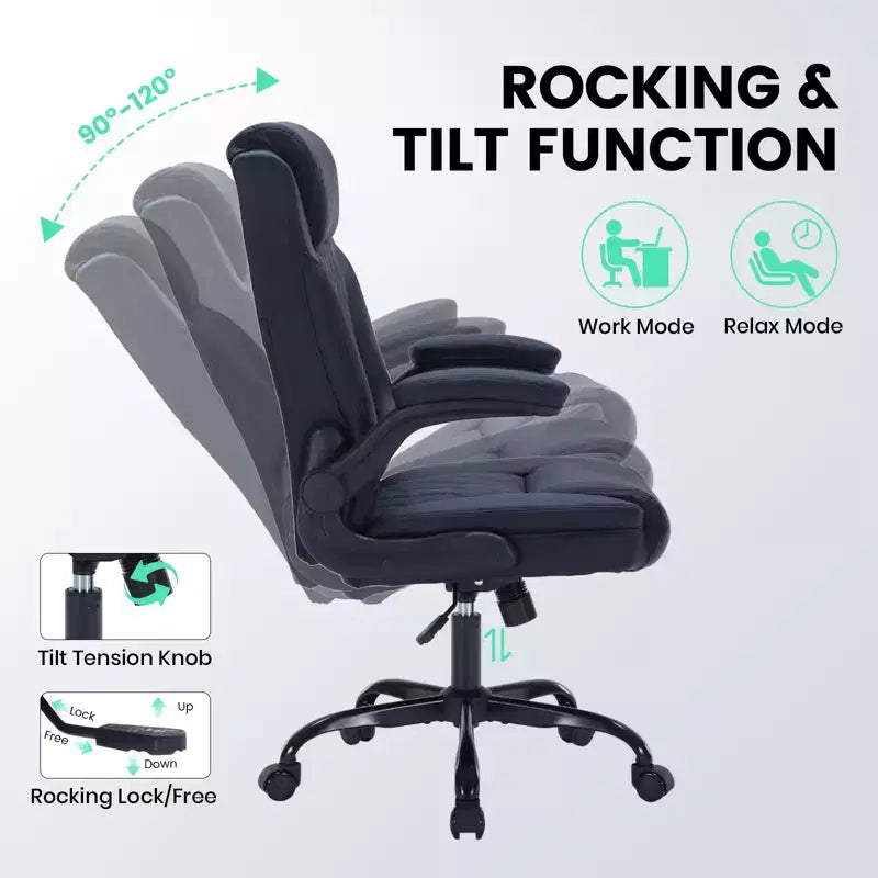 Leather Office Chair 350 LBS, Ergonomic High Back Executive Desk Chair, 360 Swivel Free Wheels, Lumbar Support, Turn-Up Arms, for Home, Office