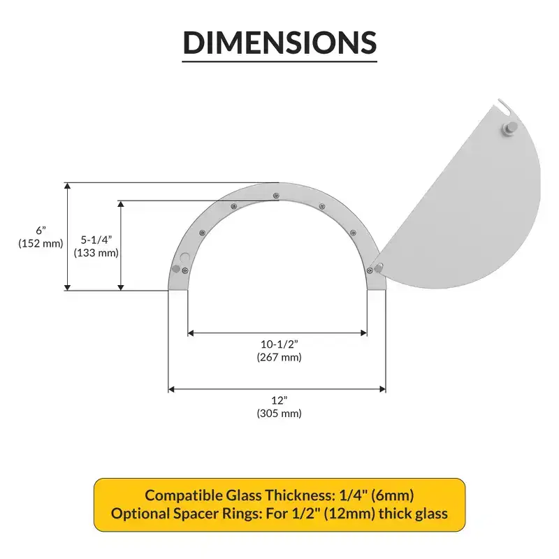 Brixwell HT725A Half Round Swing Away Cover Plate For Ticket Window 12 Width 6 Height With 10-1/2 W 5-1/4 H Service Opening, Satin Anodized Finish