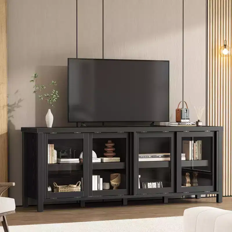 Sliding glass TV cabinet, suitable for entertainment centers with storage cabinets, mid-century modern media cabinet, perfect for the living room.