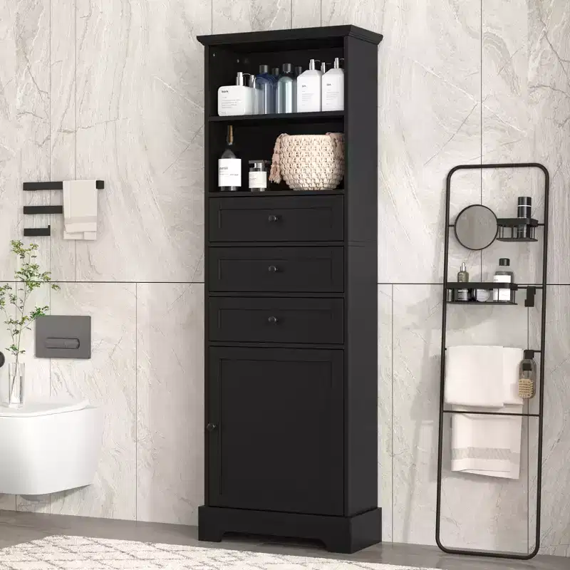 Vertical Storage Cabinet with Drawers and Adjustable Shelves for Bathroom, Study, Office and Interior