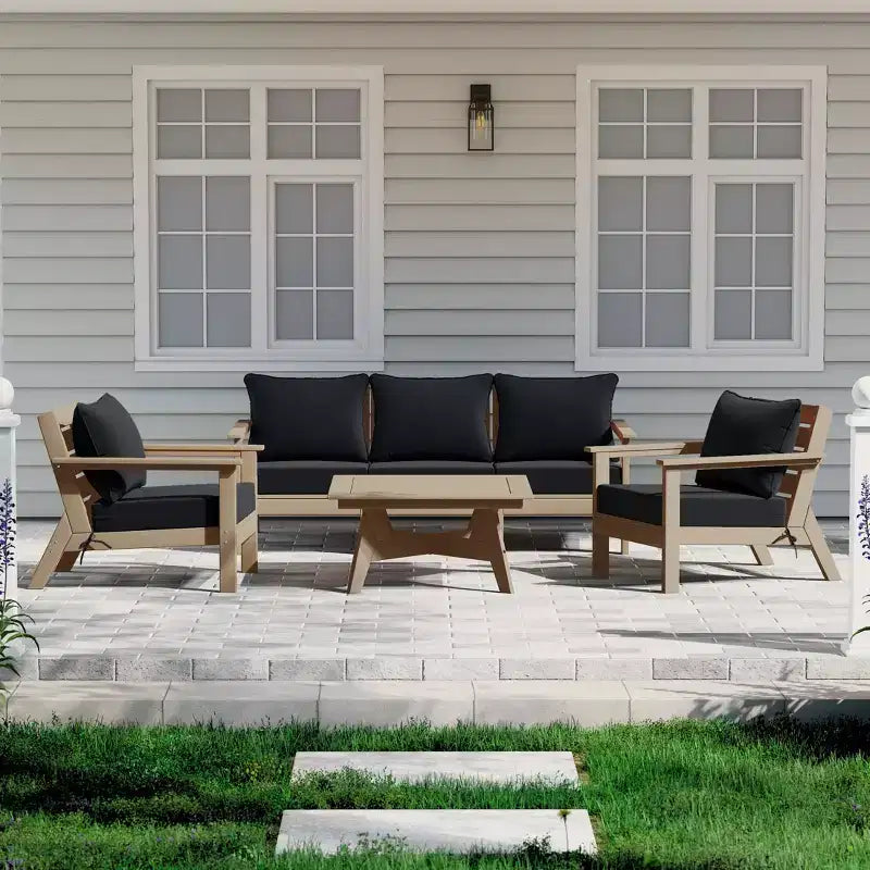 WestinTrends Avalon Outdoor 6-Piece Modular Sectional Patio Furniture Sofa Set, Weathered Wood/Black