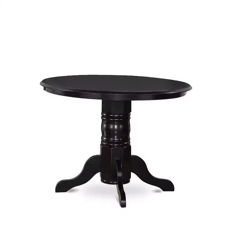 HomeStock 5-Piece Round Black Finish Solid Wood Top Dining Table with 4 Upholstered Chairs