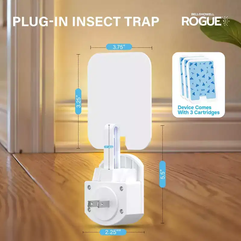 Bell + Howell Rogue Plug In Insect Trap 3 Pack UV Light Indoor Bug Catcher with Night Light Chemical Free