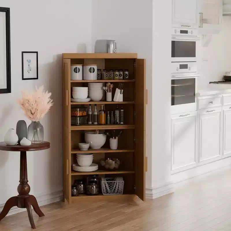 MAYEERTY Modern Solid Wood 4 Doors Corner Storage Cabinet Efficient Storage for Home Cornei Libing Room Beige 2 Piece