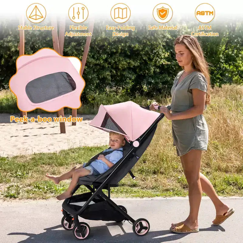 Compact Triple-Fold Baby Stroller with Canopy
