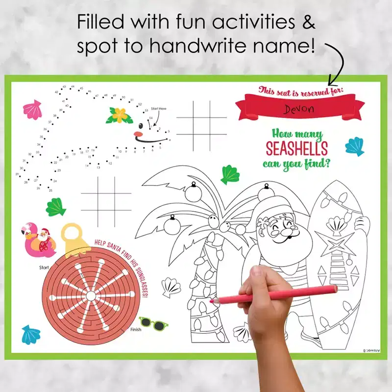 Big Dot of Happiness Tropical Christmas - Paper Beach Santa Holiday Party Coloring Sheets - Activity Placemats - Set of 16