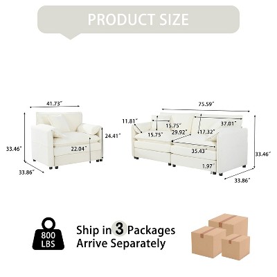 GDFStudio Jorah Modular 2 Piece Chenille Upholstered Sofa Set with 3 Pillows and Storage Pockets