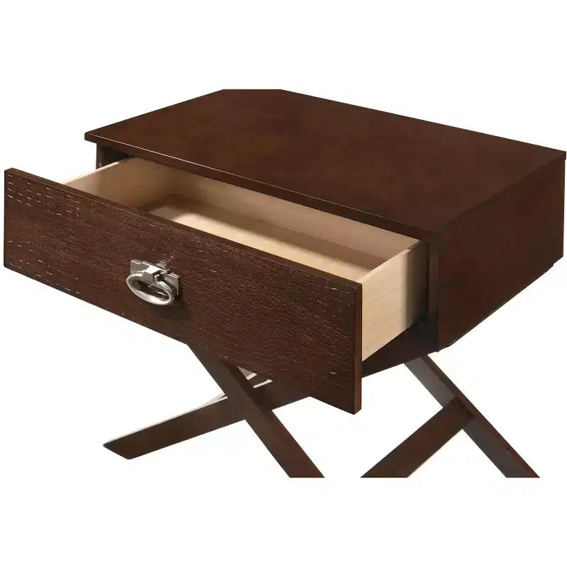 X Frame 1-Drawer Nightstand with Textured Drawer Front