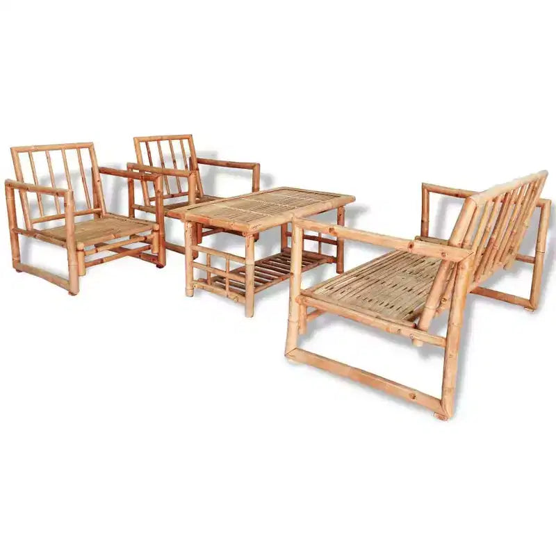 vidaXL Patio Lounge Set Outdoor Sectional Sofa with Cushions Bamboo