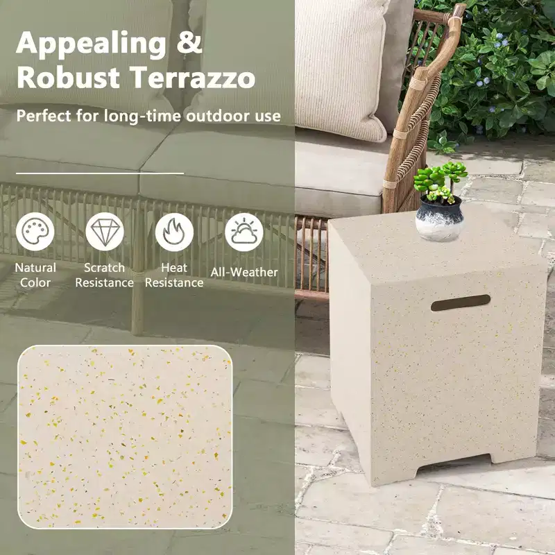 Costway 16'' Terrazzo Hideaway Tank Table 20 lbs Propane Gas Holder with Protective Cover