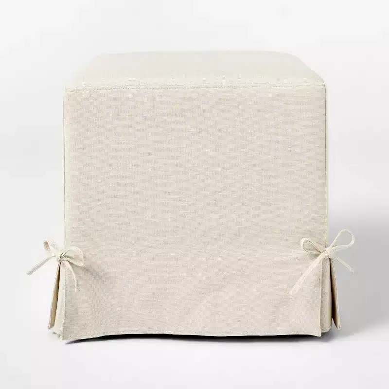 Lynwood Slipcover Cube Ottoman with Tie Details Cream - Threshold™ designed with Studio McGee