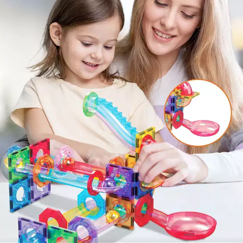 PICASSO-TILES Marble Run Add-On Accessories for Race Track Expansion  Magnetic Tiles STEM Building Blocks Toy for Kids