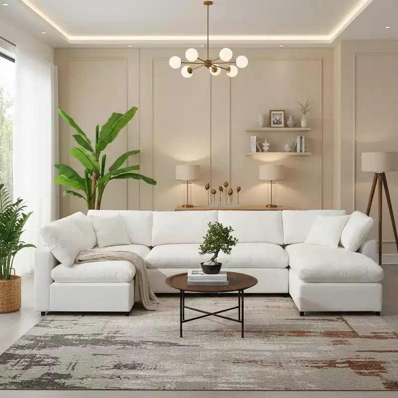 Polibi 6-Piece Modular Chenille Cloud Sofa Bed with Ottoman