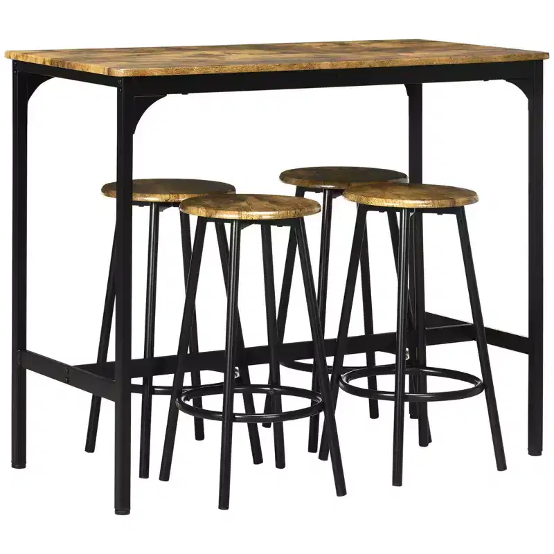 HOMCOM 5-Piece Counter Height Bar Table and Chairs Set, Rustic Bar Table with Stools, Kitchen Table 4 Chair Bar Table with Wooden Top