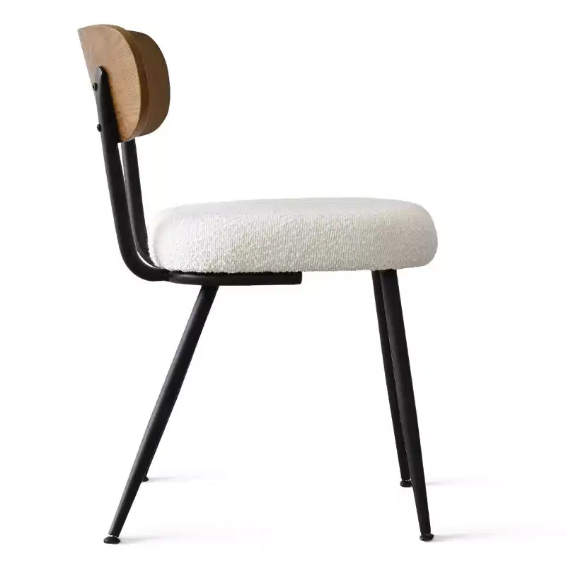 Mid-Century Modern Upholstered Dining Chairs Set of 4, Armless Side Chairs with Black Metal Legs, Boucle Seats and Curved Backrest - Panipeachy