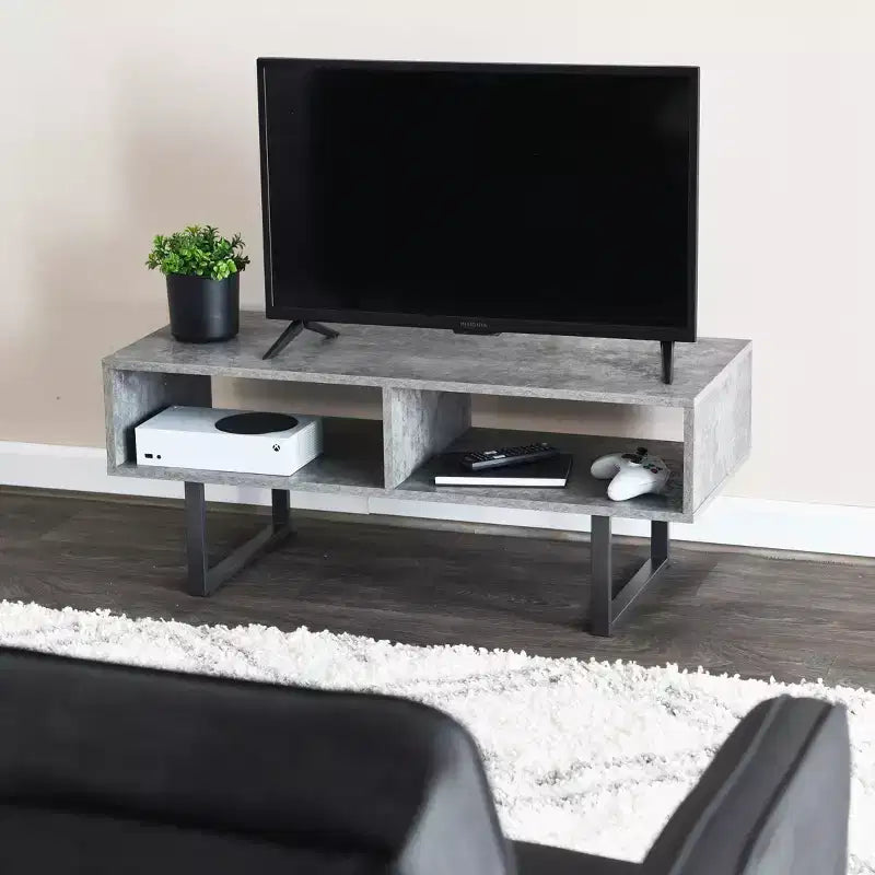 Jamestown TV Stand Coffee Table with Rectangular Storage Compartments Rustic Slate Concrete and Black Metal