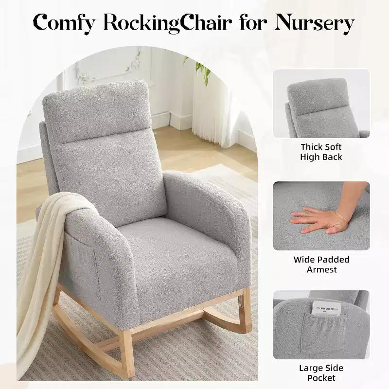 Rocking Glider Chair Modern Upholstered, Wingback Accent Rocker Chair Upholstered Tall Back Arm Chair