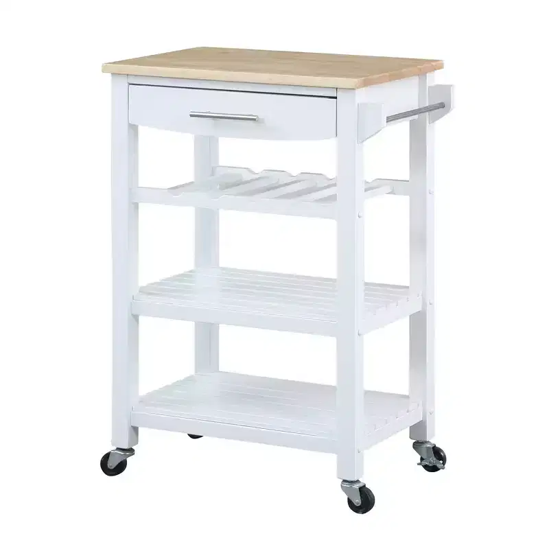 Ellaine 4 Tier Butcher Block Kitchen Cart with Drawer and Wine Rack - Breighton Home