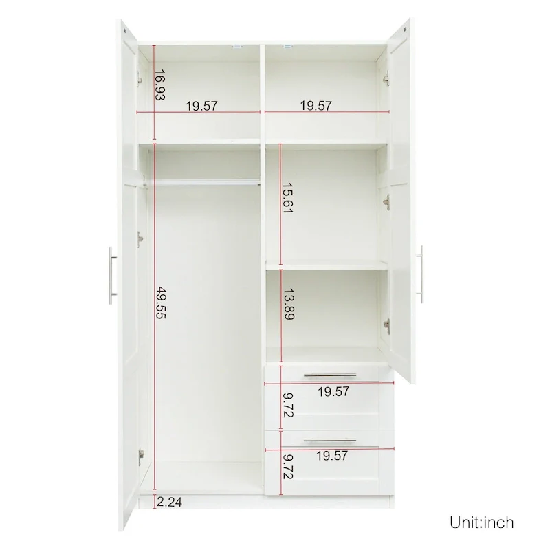 White Wood Wardrobe Armoire Storage Cabinet with Doors,Drawers,Hanging Rod