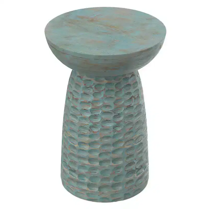 Willis Wooden Accent Table Teal Wash - WyndenHall: Mid-Century Modern, Mango Wood, Scratch-Resistant