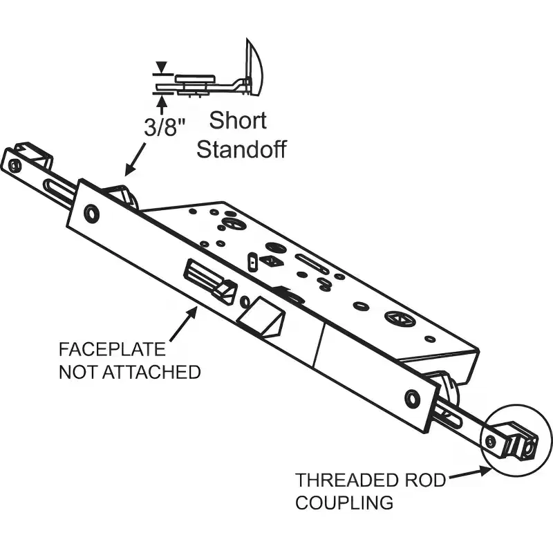 Brixwell 56-175 Concealed Active Multipoint Lock 2-3/8 inch Backset 5/16-18 Coupling Rods Short Standoff No Faceplate