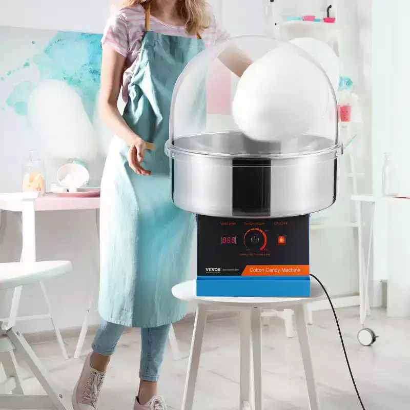 VEVOR Electric Cotton Candy Machine, 1000W Candy Floss Maker, Commercial Cotton Candy Machine with Cover, Stainless Steel Bowl, and Sugar Scoop