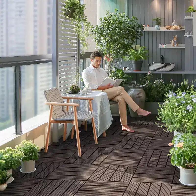 VEVOR Interlocking Deck Tiles Plastic Wood, 10 Pack,12x12 10 sq. ft Waterproof Outdoor Flooring All Weather Use,Patio Floor Decking Covering Tiles