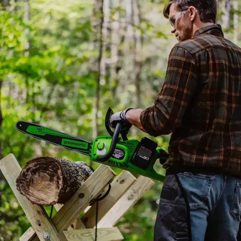 Greenworks POWERALL 2x24V 16" Brushless Cordless Chainsaw with (2) 4.0Ah Batteries and Dual Port Charger