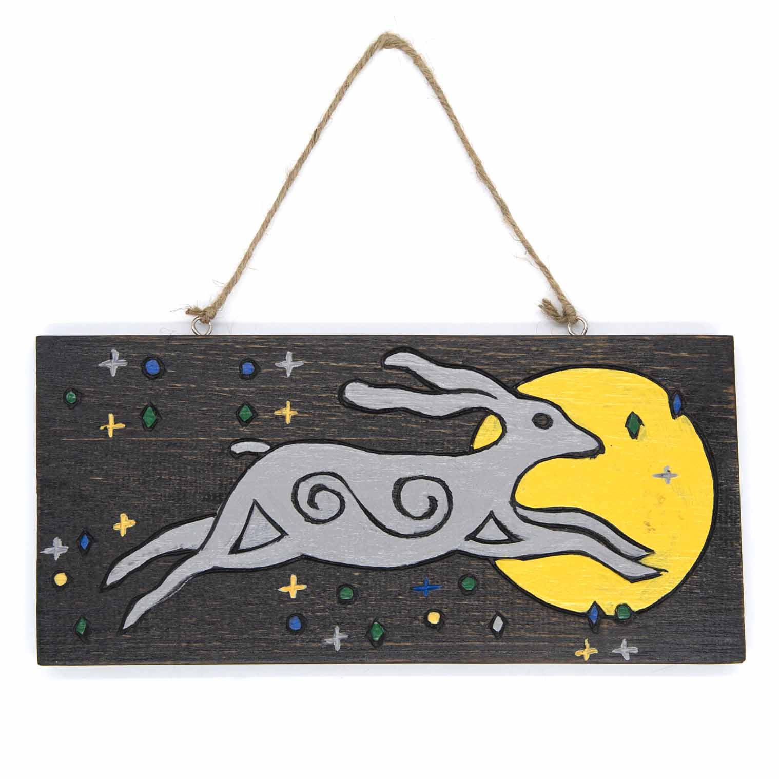 Moon Hare Painted Wood Sign