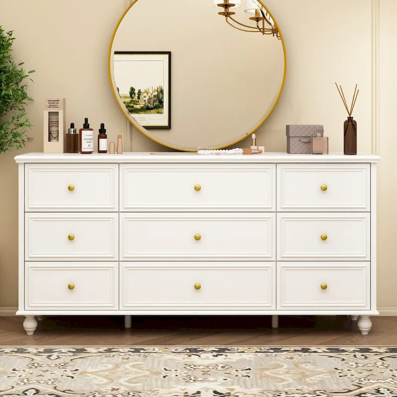 Wooden dressing table, bedroom storage drawers, organizer cabinet, 9 drawers