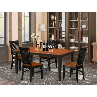 5-Piece Black and Cherry Finish Solid Wood Top - Dining Room Set - Seats 4