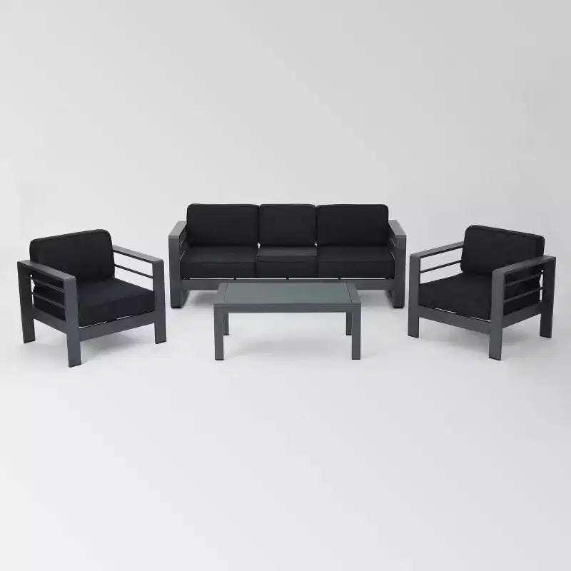 Cape Coral 4pc Aluminum Sofa Chat Set - Gray/Dark Gray - Christopher Knight Home: Outdoor Seating with Coffee Table