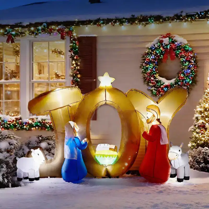 NAYSAYE 7.5FT Nativity Scene Inflatable Christmas Decoration Letter Holiday Yard Display for Home Garden, Red and Brown, 88.6*29.5*55.1