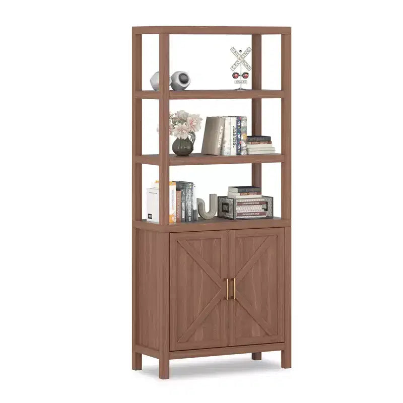 Bookcase with 2 doors, 71 inches high storage cabinet, 5-tier storage rack with adjustable shelves, suitable for living room, home office, bedroom,
