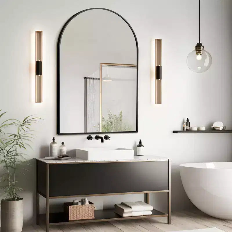 36x24 Arched Bathroom Mirror with Aluminum Alloy Frame, Wall Mounted Vanity Mirror for Bedroom Living Room Entryway, Black