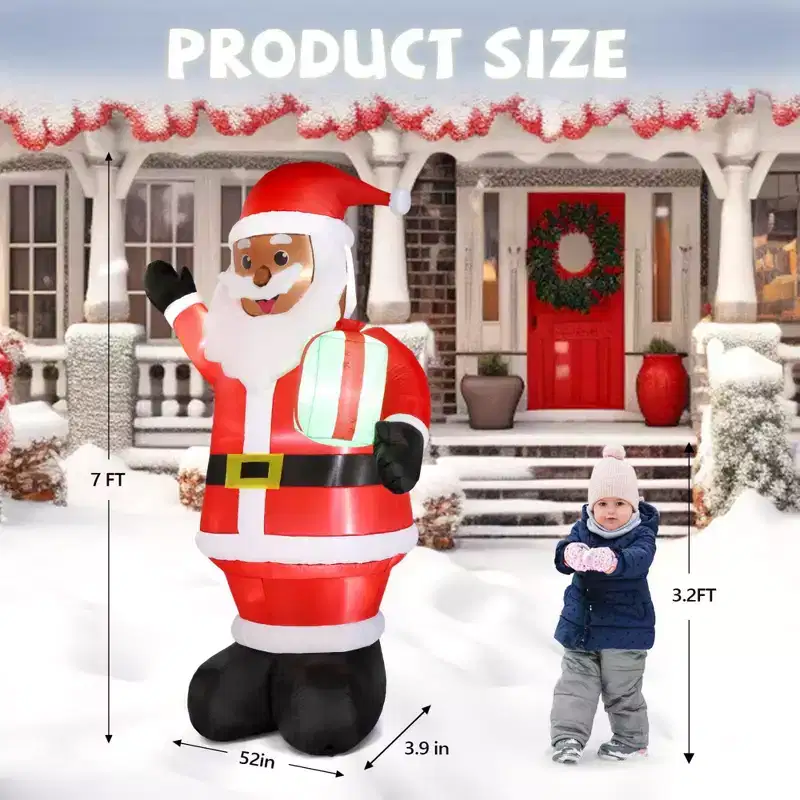 NAYSAYE 7FT Dark-Themed Santa Claus Christmas Inflatable Outdoor Decoration, Blow Up Yard Decorations for Holiday Xmas Decor Outside Lawn Garden Party
