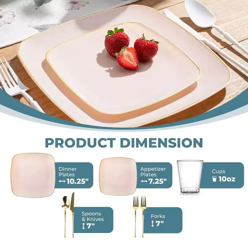 Posh Setting 280 Piece Pink And Gold Plastic Party Bundle - Classic Square (40 Settings)